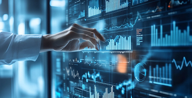 商業智慧與數據分析概念圖,展示使用者在數位儀表板上操作視覺化數據。